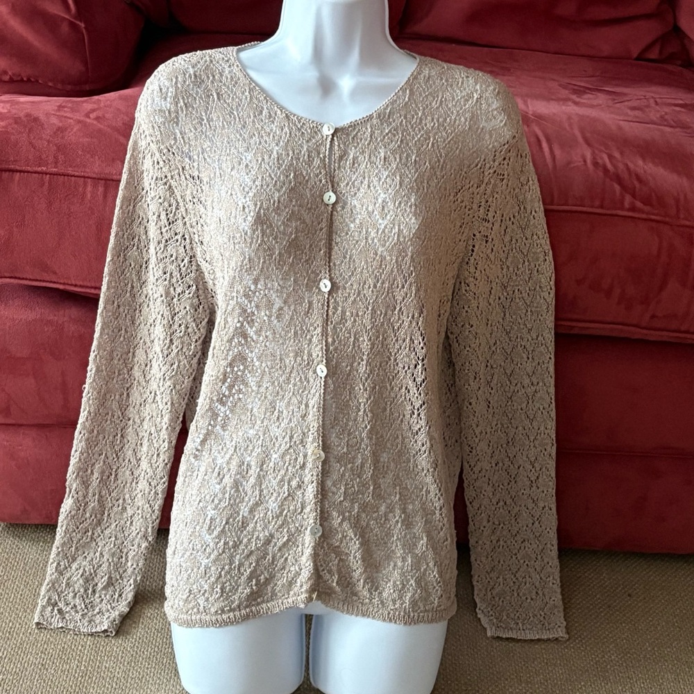 Vtg Y2K Crochet Lace Cardigan Womens L Button Layering Boho Valerie Stevens